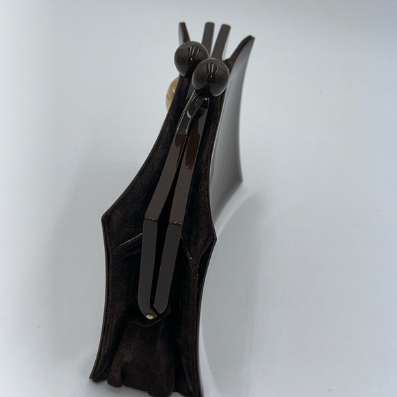 Tory Burch Vintage Rare Brown Lucite, Gold Embossed Scarab & Suede Back Clutch - Picture 4 of 8